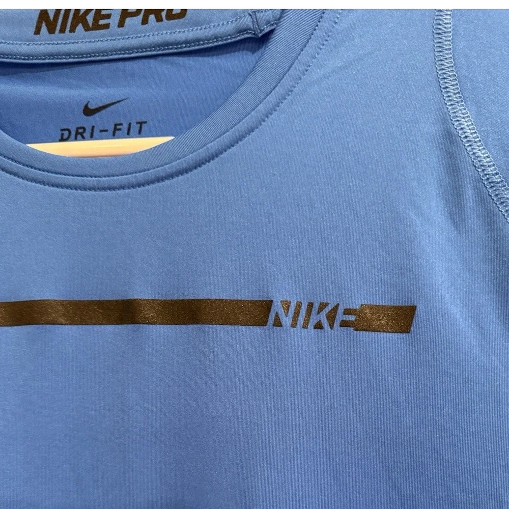 Nike Pro Dri Fit Men's Blue T Shirt Athletic Performance Tee Size L‎ Activewear